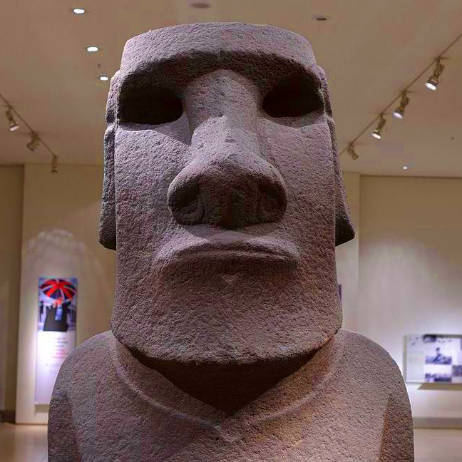 photograph of a moai in a museum